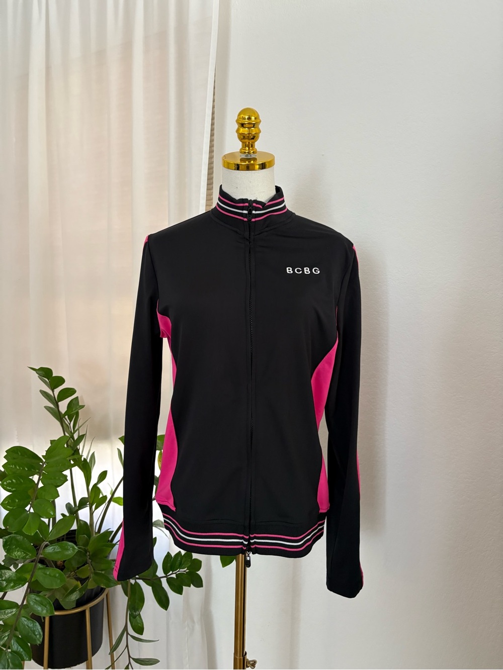 BCBG Black and Hot Pink Zip-Front Bomber Jacket - Picture 4 of 10